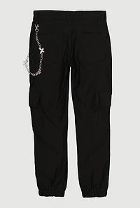 Girls Rhinestone Metallic Chain Detail Cargo Joggers