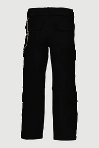 Girls Belted Utility Jeans with Bear Chain