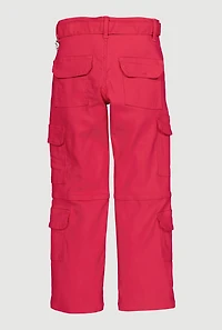 Girls Belted Utility Jeans with Bear Chain, Pink,