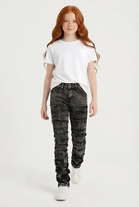 Girls Stacked Acid Wash Skinny Jeans with Adjustable Waistband