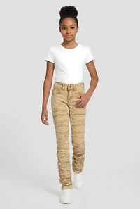 Girls Stacked Acid Wash Skinny Jeans with Adjustable Waistband