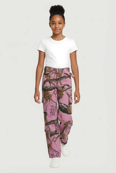 Girls Tree Camo Twill Belted Utility Pants