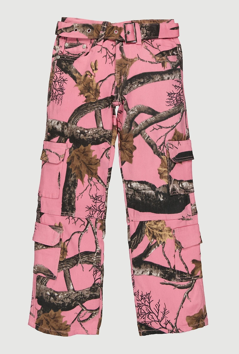 Girls Tree Camo Twill Belted Utility Pants