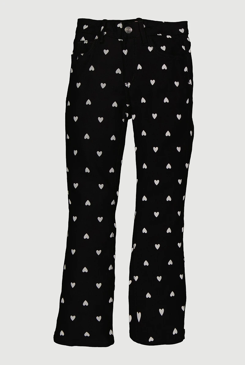 Girls Boot Cut Heart Patterned Mid Rise Pants