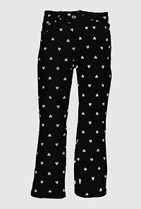 Girls Boot Cut Heart Patterned Mid Rise Pants