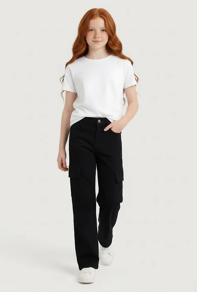 Girls Adjustable Waistband Relaxed Straight Leg Cargo Pants