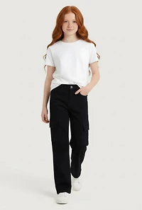 Girls Adjustable Waistband Relaxed Straight Leg Cargo Pants