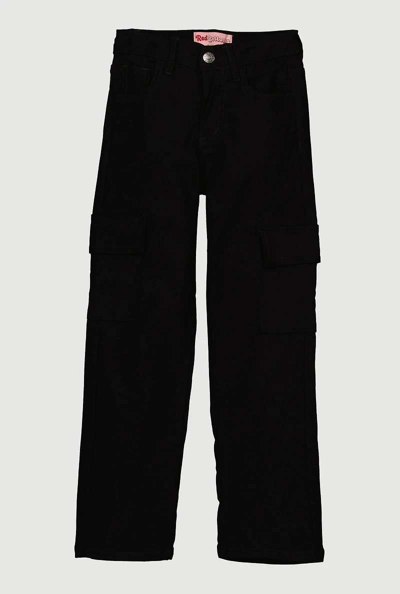 Girls Adjustable Waistband Relaxed Straight Leg Cargo Pants