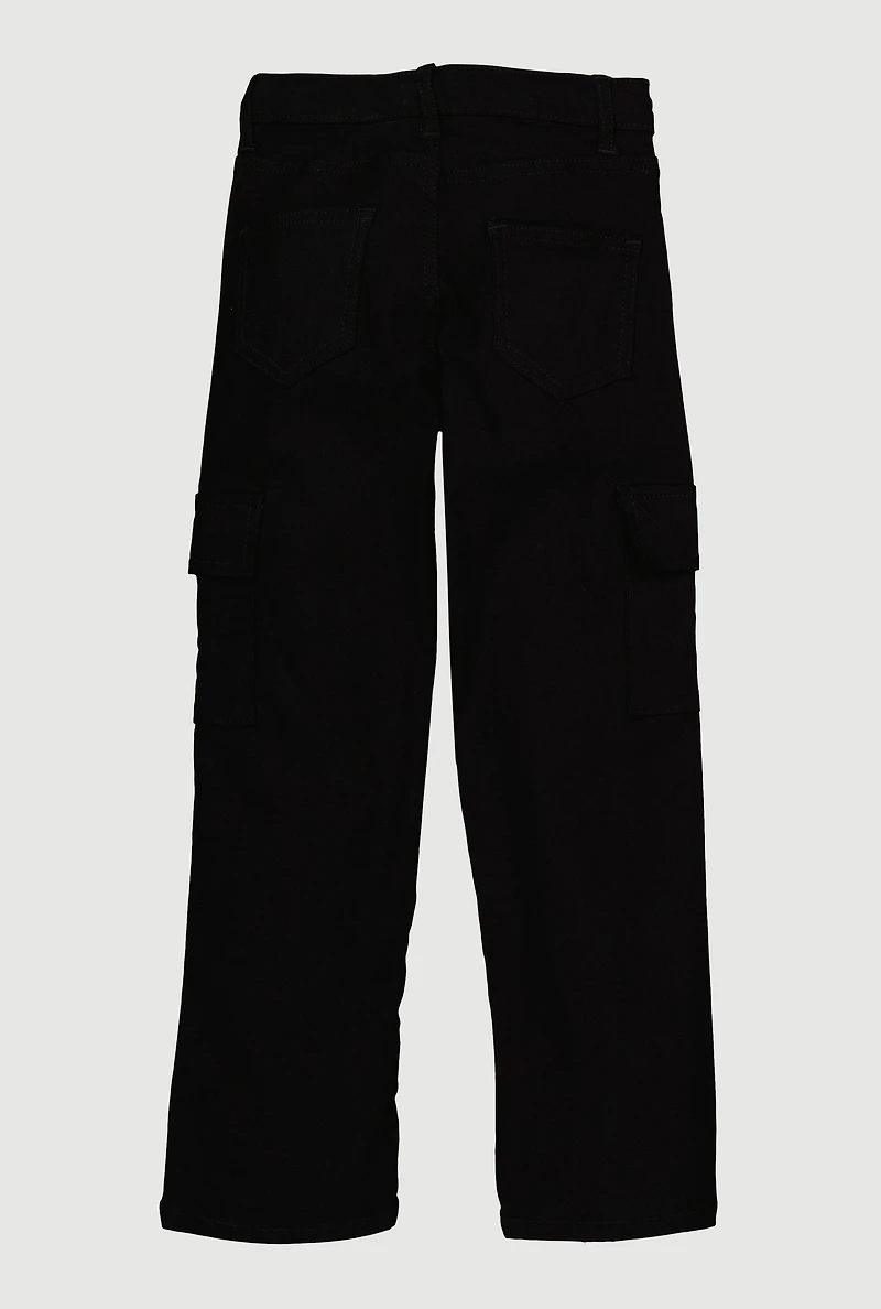 Girls Adjustable Waistband Relaxed Straight Leg Cargo Pants