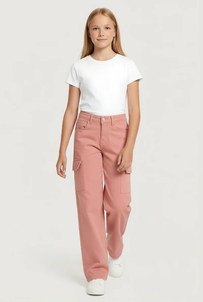 Girls Adjustable Waistband Relaxed Straight Leg Cargo Pants