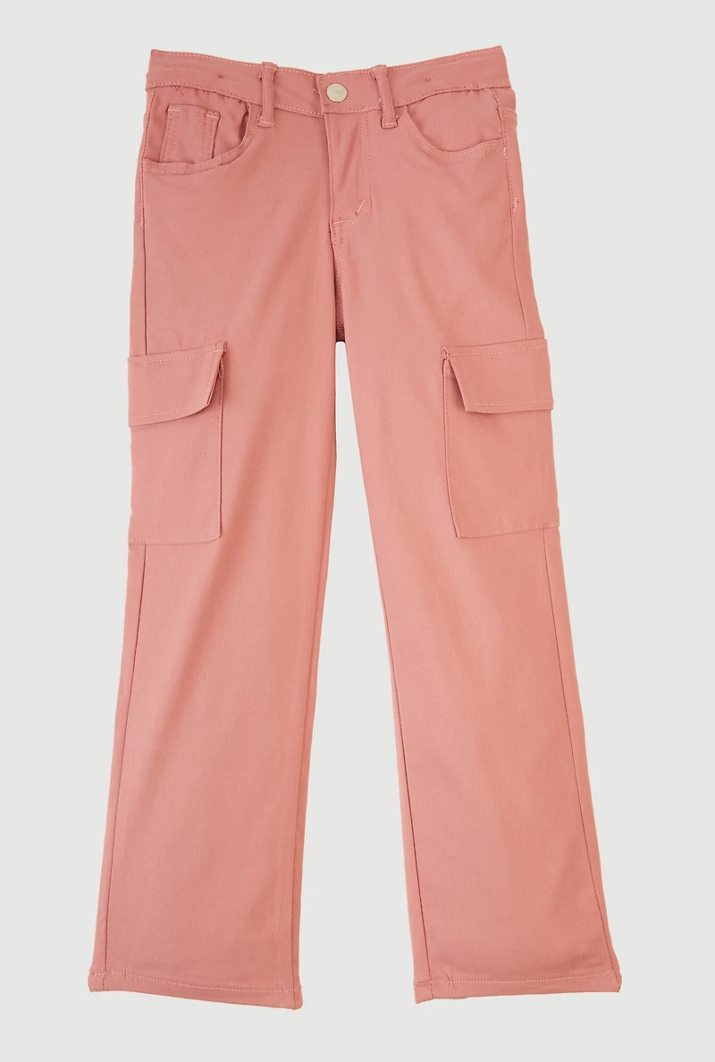 Girls Adjustable Waistband Relaxed Straight Leg Cargo Pants