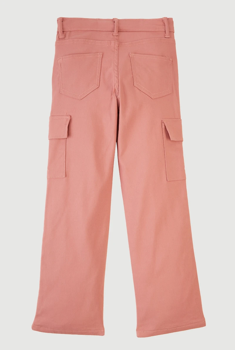 Girls Adjustable Waistband Relaxed Straight Leg Cargo Pants