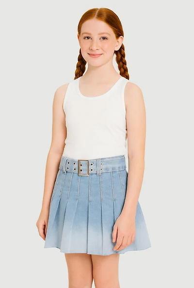 Girls Ombre Denim Pleated Skirt