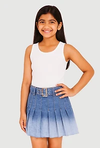 Girls Ombre Denim Pleated Skirt