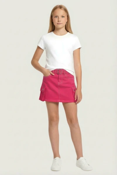 Girls Twill Belted Cargo Skirt