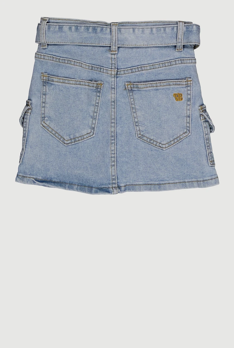 Girls Belted Denim Cargo Skirt