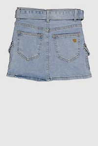 Girls Belted Denim Cargo Skirt