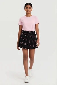 Girls Pleated Bow Print Skirt
