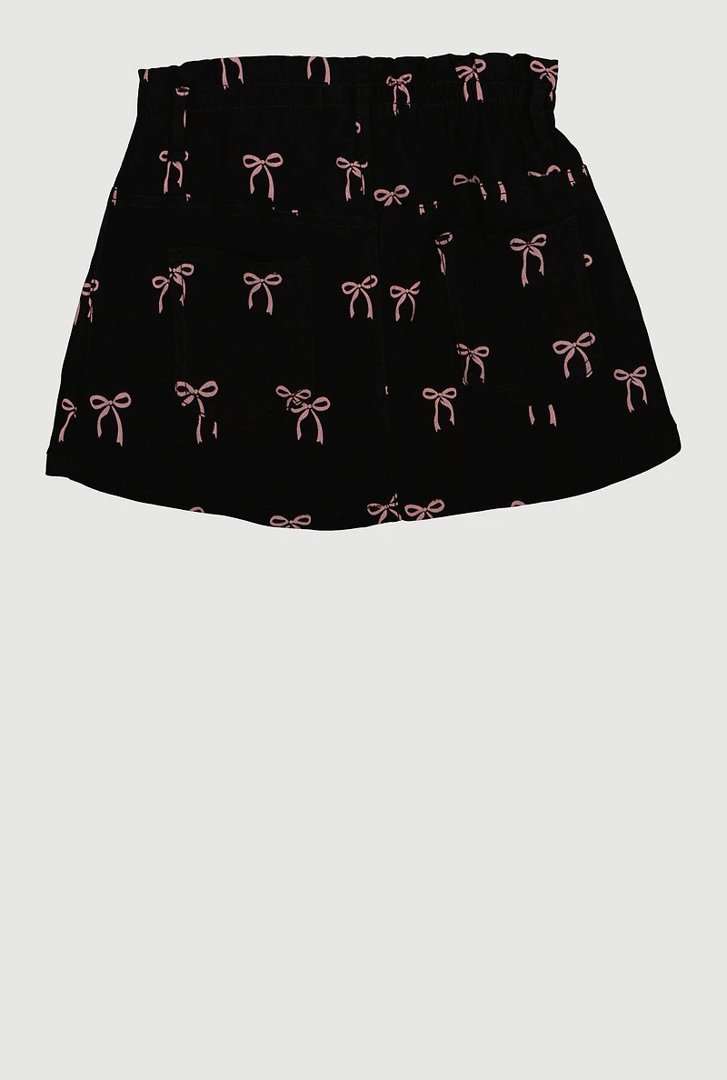 Girls Pleated Bow Print Skirt