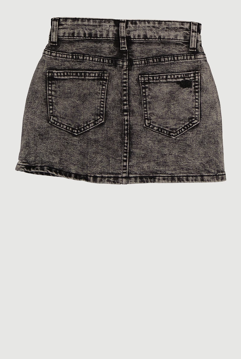 Girls Zipper Detail Acid Wash Denim Skirt