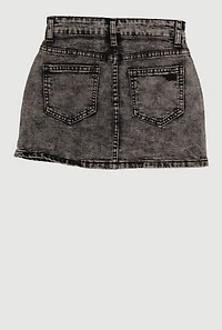 Girls Zipper Detail Acid Wash Denim Skirt