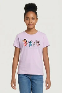 Girls Embroidered Stitch Ohana Means Family Graphic Tee