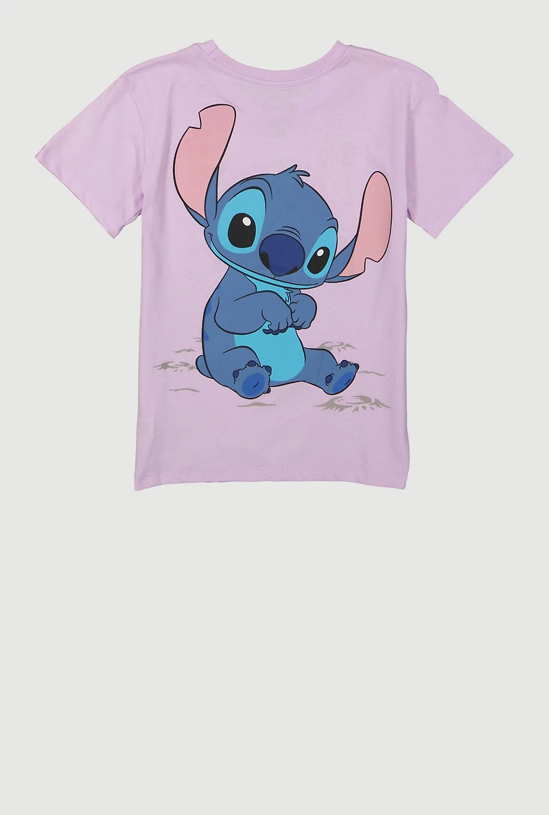Girls Embroidered Stitch Ohana Means Family Graphic Tee