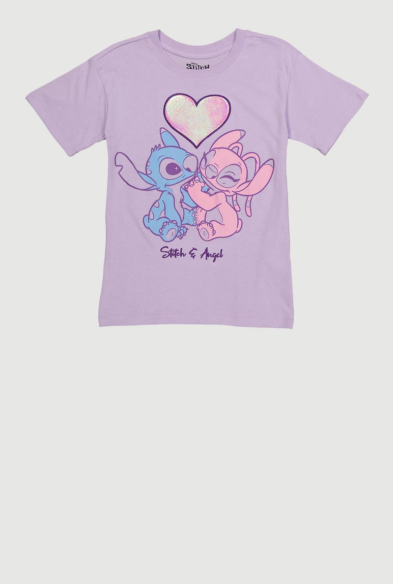 Girls Stitch and Angel Heart Graphic Tee