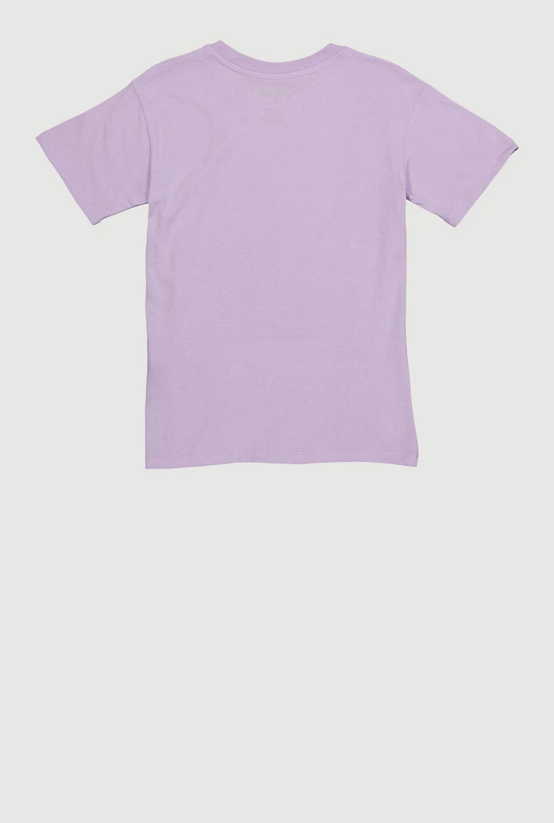 Girls Stitch and Angel Heart Graphic Tee, Purple, Size 10-12