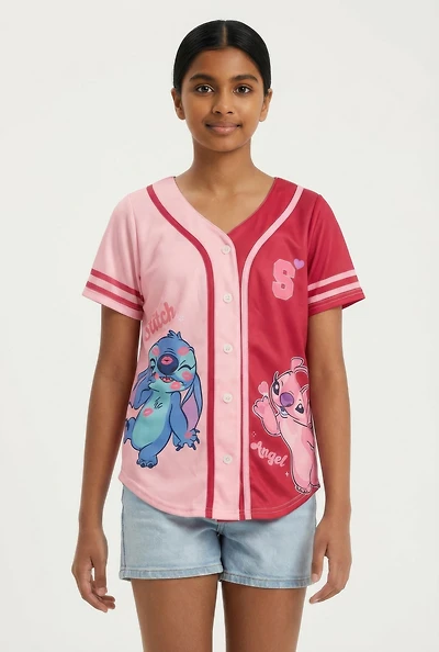 Girls Two Tone Stitch and Angel Graphic Baseball Tee