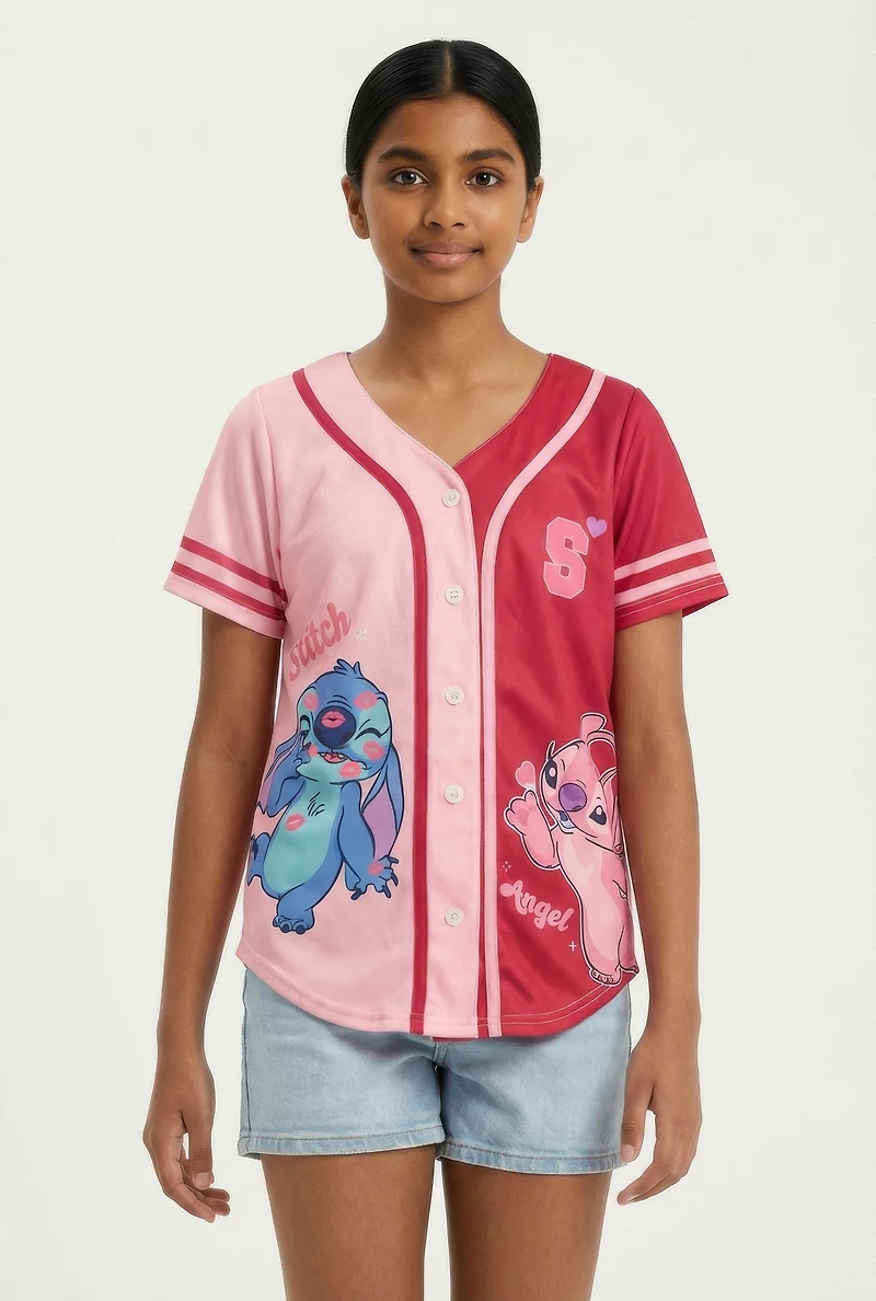 Girls Two Tone Stitch and Angel Graphic Baseball Tee