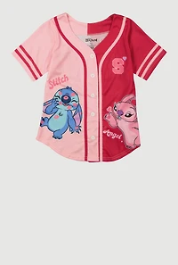 Girls Two Tone Stitch and Angel Graphic Baseball Tee