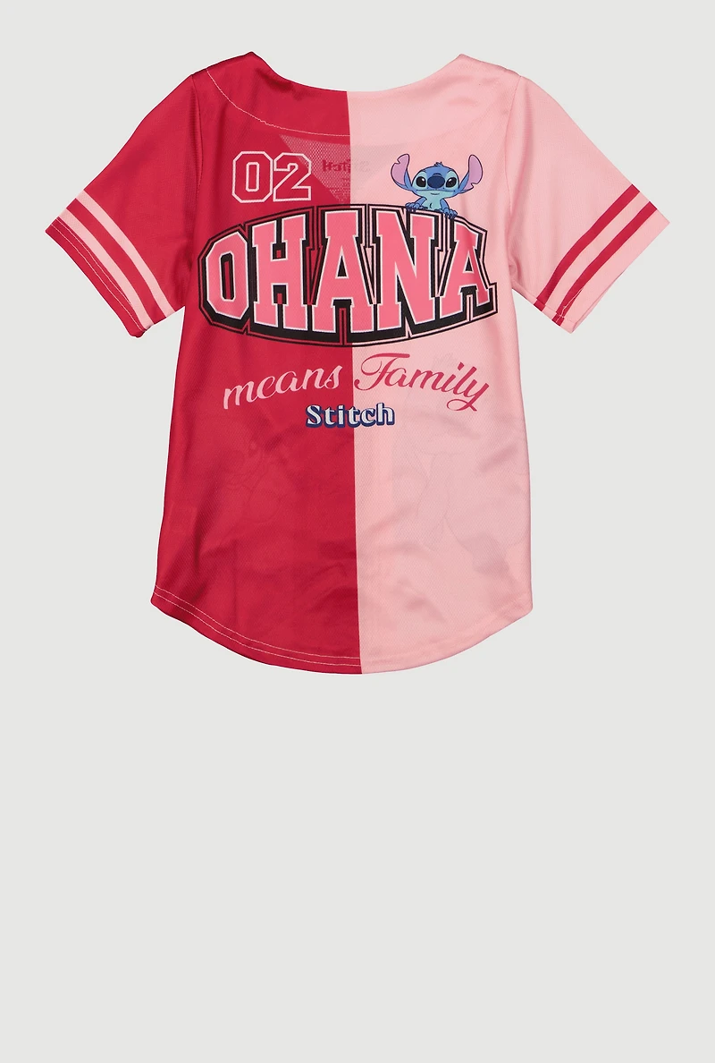 Girls Two Tone Stitch and Angel Graphic Baseball Tee, Pink, Size 14-16