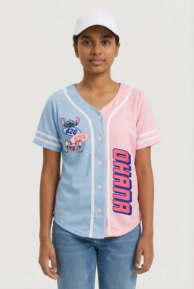 Girls Stitch and Angel Ohana Graphic Baseball Jersey