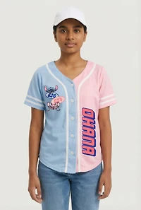 Girls Stitch and Angel Ohana Graphic Baseball Jersey