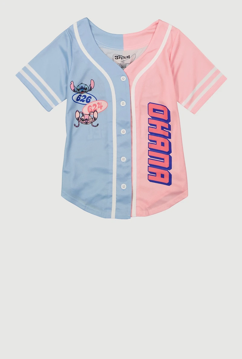 Girls Stitch and Angel Ohana Graphic Baseball Jersey