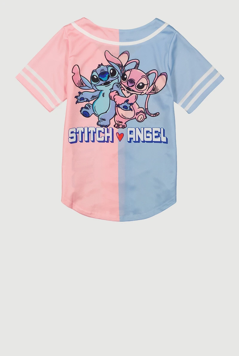 Girls Stitch and Angel Ohana Graphic Baseball Jersey