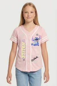 Girls Stitch Ohana Means Family Baseball Jersey