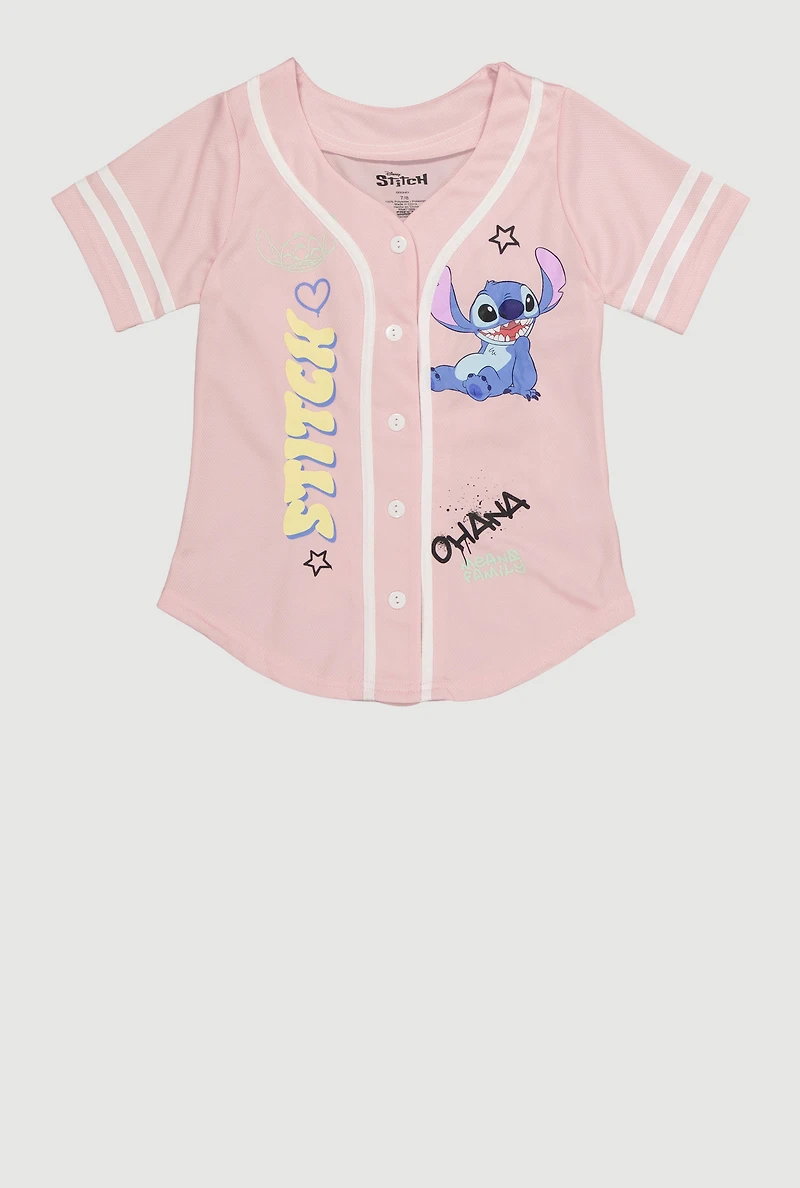 Girls Stitch Ohana Means Family Baseball Jersey, Pink, Size 7-8