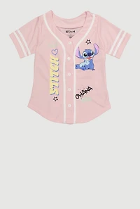 Girls Stitch Ohana Means Family Baseball Jersey, Pink, Size 7-8