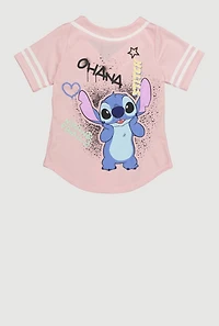 Girls Stitch Ohana Means Family Baseball Jersey, Pink, Size 7-8