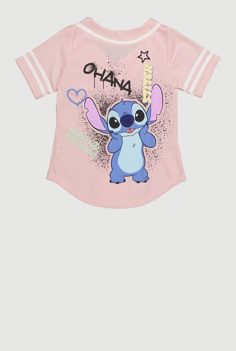 Girls Stitch Ohana Means Family Baseball Jersey