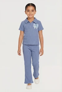 Little Girls Bow Patch Graphic Tee and Casual Pants