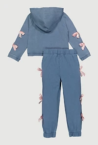 Little Girls Love Pullover Hoodie and Joggers with Bows,