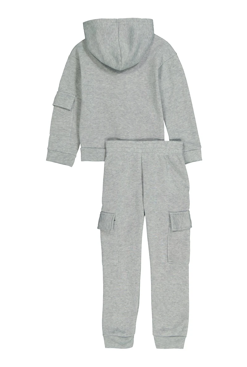 Little Girls Bear Chenille Patch Zip Up Hoodie and Cargo Joggers