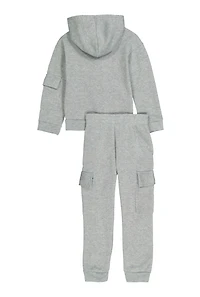 Little Girls Bear Chenille Patch Zip Up Hoodie and Cargo Joggers