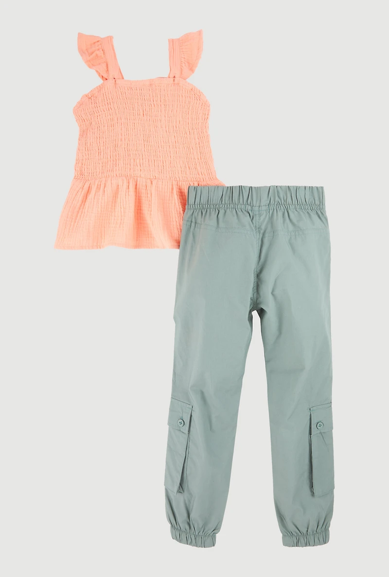 Little Girls Sleeveless Smocked Peplum Top and Joggers