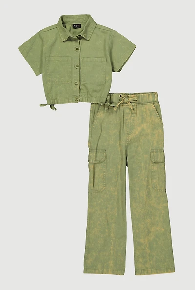 Little Girls Mineral Wash Shirt and Cargo Pants