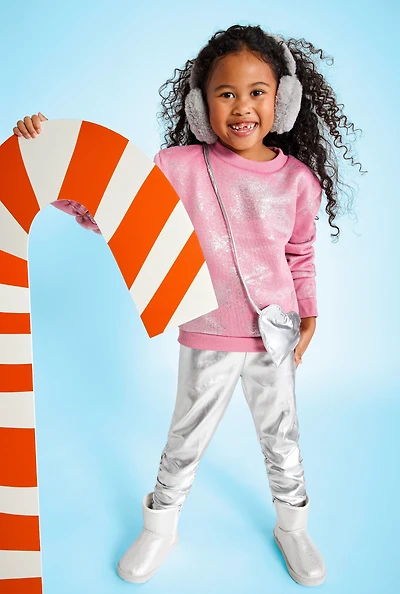 Little Girls Foil Screen Sweatshirt and Stacked Leggings