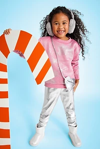 Little Girls Foil Screen Sweatshirt and Stacked Leggings